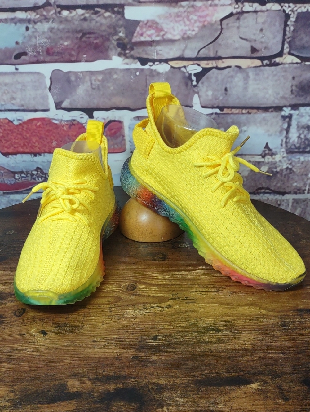 La Sheela "Gabby"Knit Sneakers with Rainbow Sole